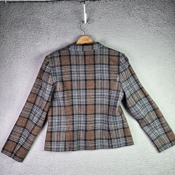 Paul Harris Design Plaid Wool Blend Blazer M Brown Vintage Jacket Fall Preppy - Picture 2 of 12